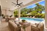 Virtually staged exterior pool area