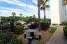 Exterior ground featuring a paved stone walkway, mature palm trees, landscaped shrubbery, and gravel surfacing