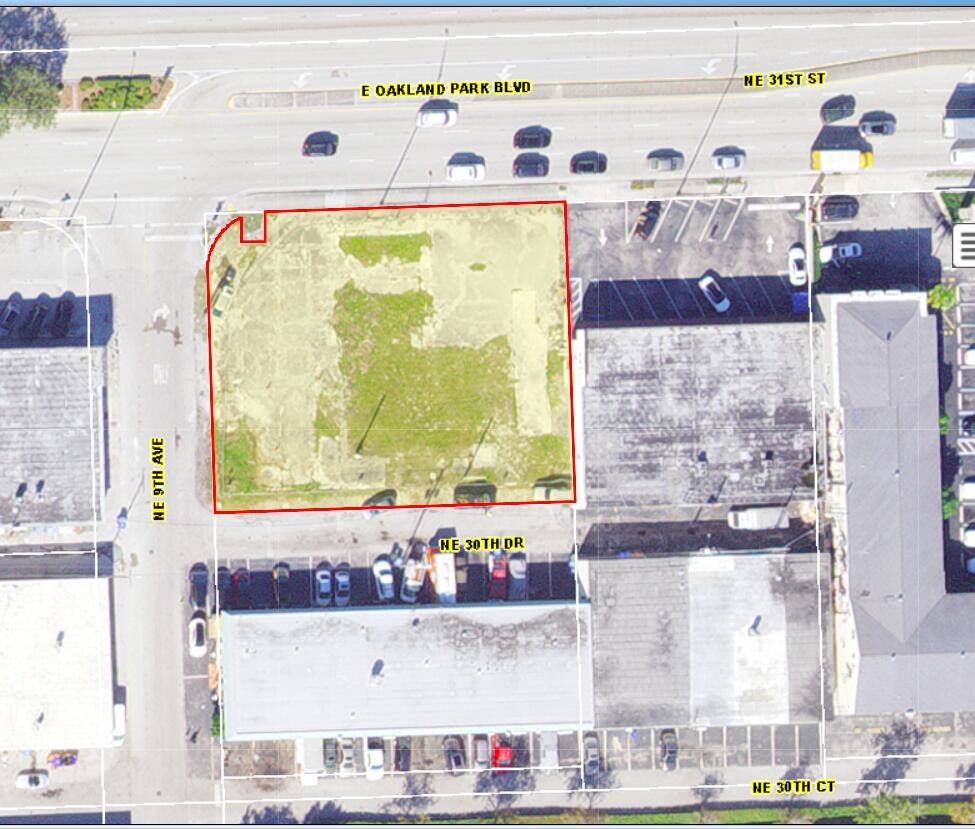 Broward County location map identifying the 18,499 SF development site at E Oakland Park Blvd and NE 9th Ave.