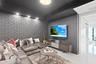 A true showstopper, the den brings bold character and unexpected warmth to this oceanfront residence. A custom faux brick accent wall and dramatic lig