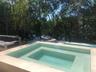 In-ground pool and integrated spa featuring stone coping and surrounding mature trees
