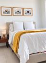 Neutral-toned wood-finish flooring and crisp white walls