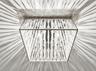 Square flush-mount ceiling fixture featuring a metallic frame and cascading crystal bead strands