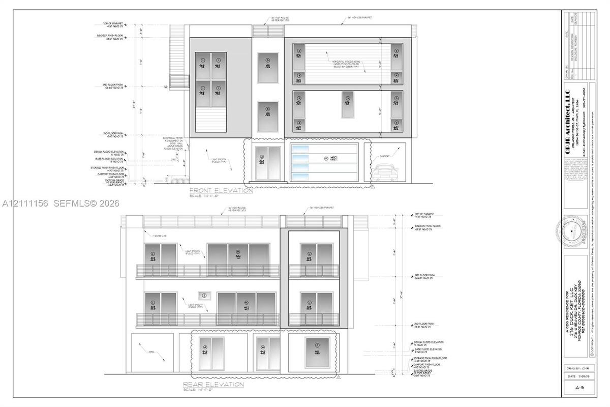 Architectural Rendering. Illustrating the front and rear structural elevations for the property