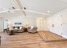 Living room with step up entryway