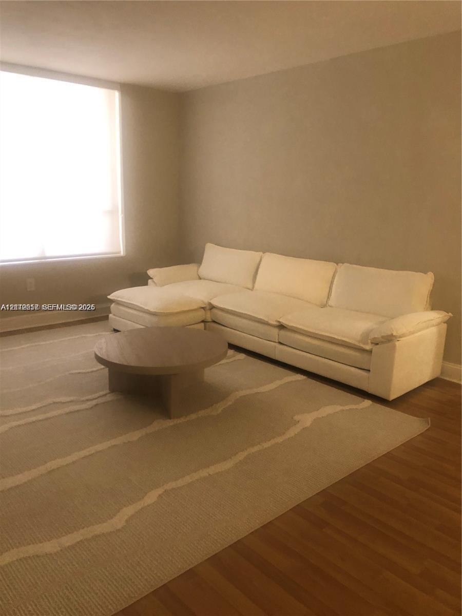 Wood-finish flooring and large-scale vertical window