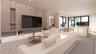 Full-height wood-panel cabinetry with integrated shelving, stone-finish low-profile built-in media console, recessed ceiling lighting, and large-forma