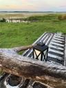Waterfront property featuring expansive green pastureland and a natural shoreline