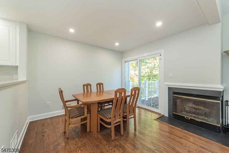 Dine with a handsome fireplace