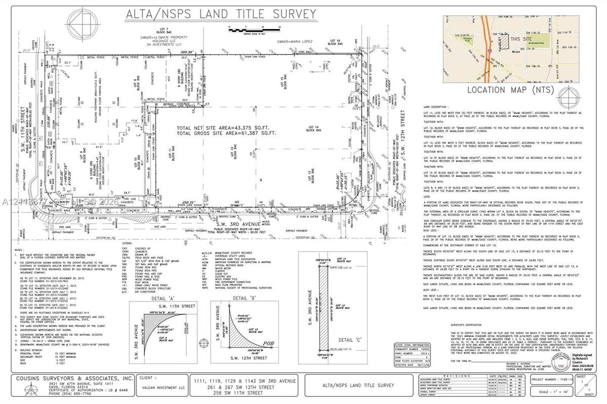 ALTA/NSPS Land Title Survey. Documenting the property boundaries, legal description, and site dimensions