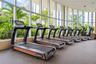 Fitness center featuring floor-to-ceiling windows, rubberized flooring, and professional-grade cardio equipment