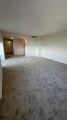 Neutral-toned interior featuring patterned carpeting and dual-mounted light fixtures