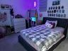 Wall-to-wall carpeting and horizontal window blinds