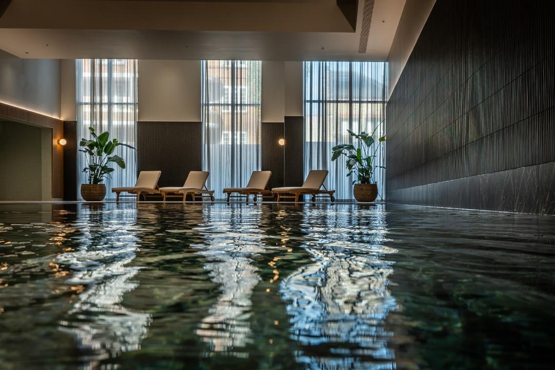 Residents' 19m indoor swimming pool at Hurlingham Waterfront, Fulham