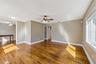 Family room with a dining room view