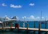 Private wooden dock featuring a boat lift, integrated utility pedestal, and metal ladder