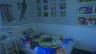 Room featuring wall-mounted floating display shelves and horizontal chair rail molding
