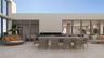 Expansive terrace featuring large-format tile flooring, a built-in outdoor wet bar with stone countertop, and floor-to-ceiling glass wall panels