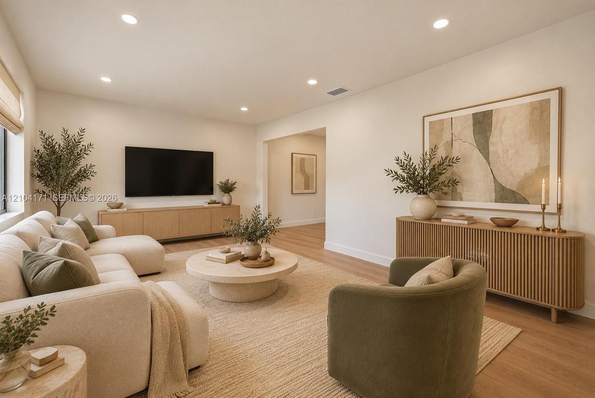 Neutral interior featuring wood-finish flooring, recessed lighting, and smooth-finish walls