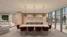 Open-concept living space featuring floor-to-ceiling windows, wood-finish flooring, recessed lighting, and textured wall finishes