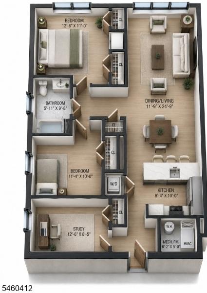 2 bed den Floor Plan