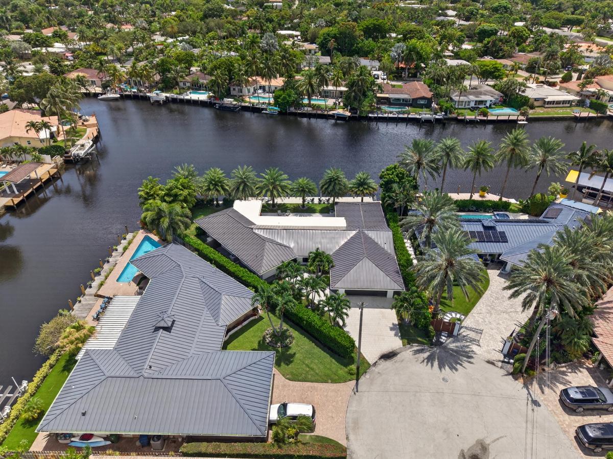 Aerial View of waterfront home with wide waterfront