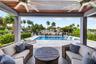 Covered patio w/ T&G ceilings, fans, fire pit seating and outdoor kitchen overlooks the gorgeous wide New River views and pool area