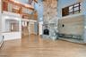 Stone wood burning fireplace