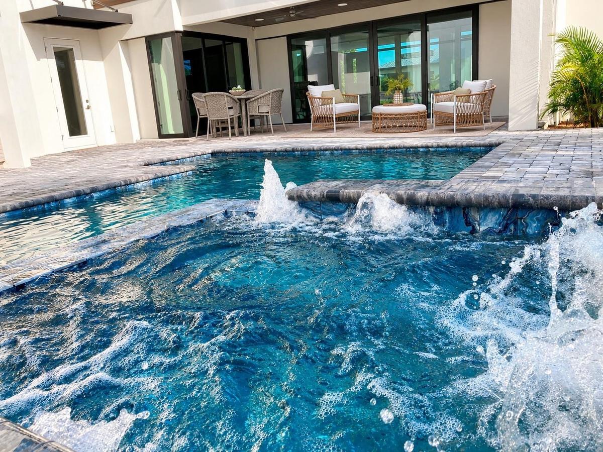 Heated salt water pool and spa; covered lanai with fans and music speakers