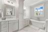 Primary Bathroom with Dual Sinks and Stunning Tub