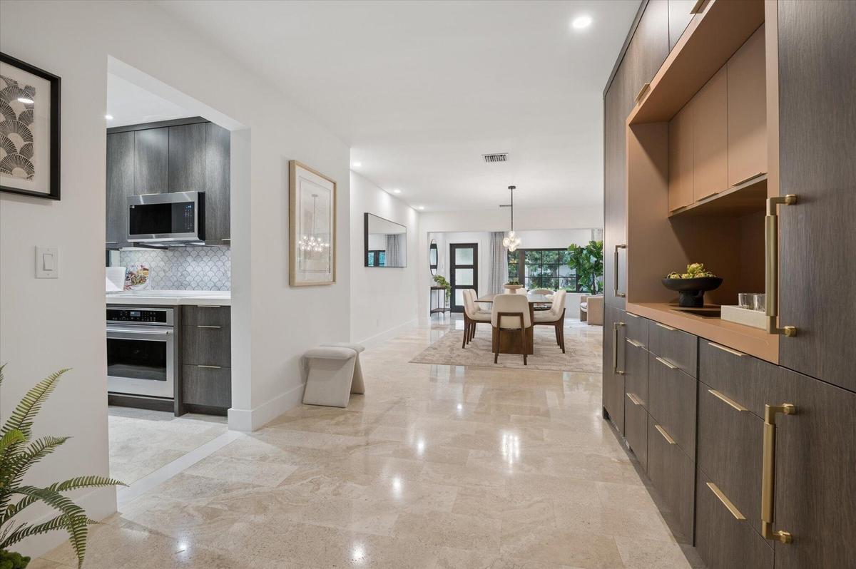 Kitchen Entrance and Custom Built In Bar