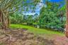 Expansive green space featuring a natural water element, mature trees, and a manicured lawn