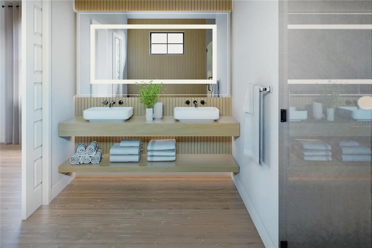Spa-Inspired Primary Ensuite “Artist Rendering — Proposed Construction.” “Virtually Staged.”
