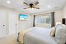 Bedroom with carpet floors, recessed lighting, and ceiling fan