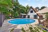 Travertine Deck surrounding beautiful large pool