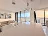 kitchen with view to living room and open countertop