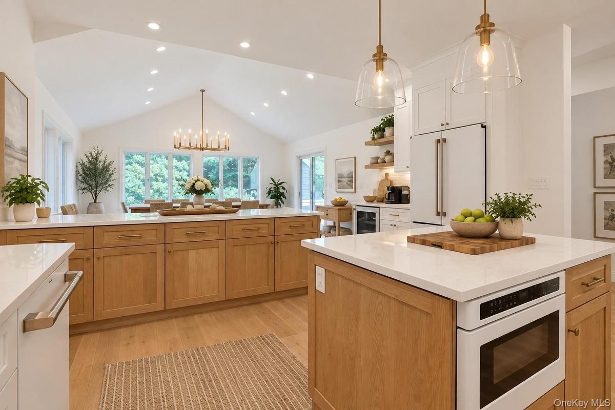 Another view of this spacious eat-kitchen, showcasing its generous layout, abundant counter space, and inviting dining area.