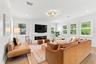 A fireplace offers a focal point in the family room.