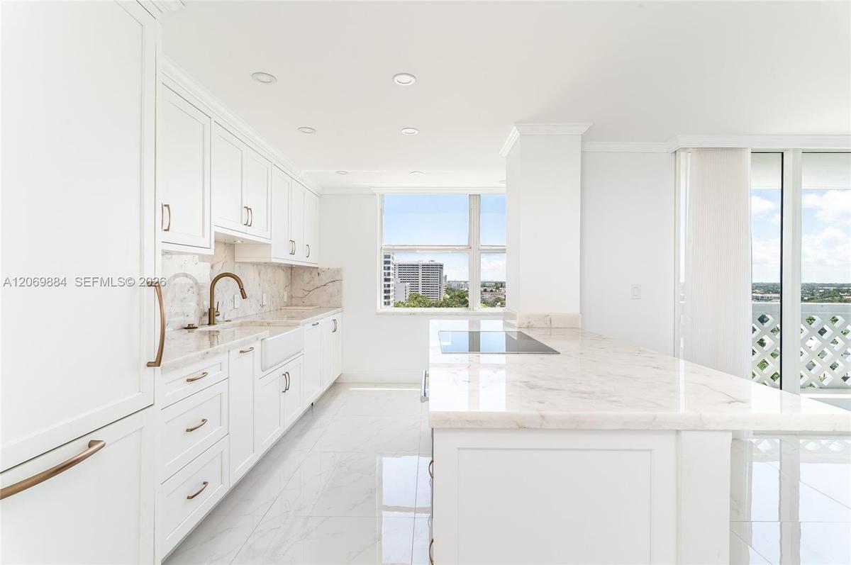 Open concept kitchen with granite countertops