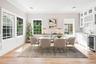 Dining Room - light wood-finish flooring, multiple paneled windows, recessed lighting, built-in cabinetry with glass inserts, and a beverage cooler.VI