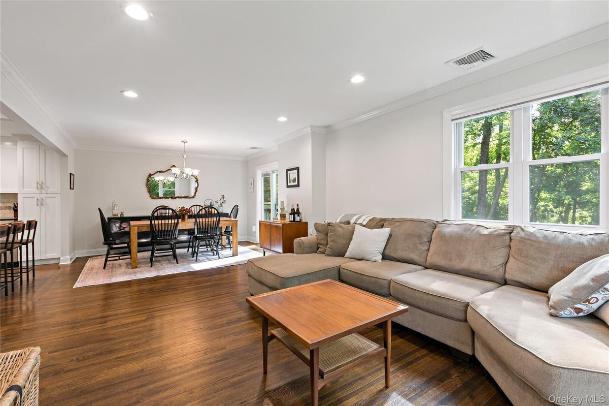 Open and airy floorplan of Living Room and Dining Room