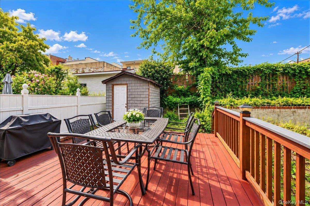 Rear deck, garden and storage shed