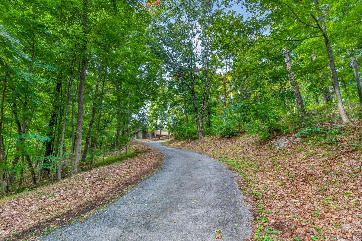 Gently winding private driveway on the 16 acre property.