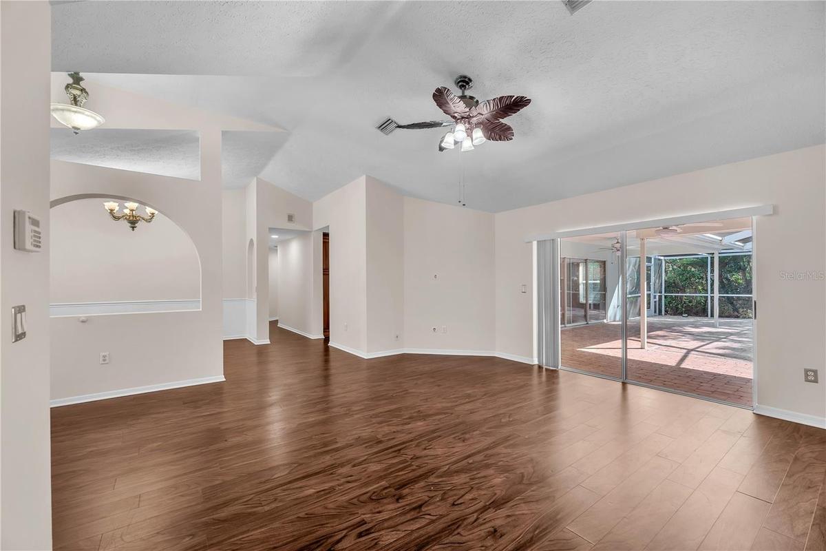 View of the Living / Dining room from the entrance to the primary suite.