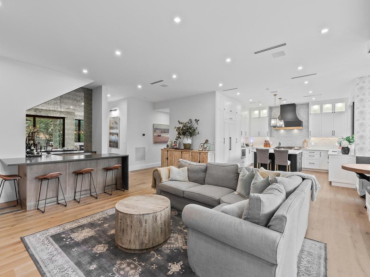 Open living room flowing to the kitchen