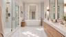 Primary bathroom. Virtually staged.