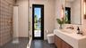 Full bathroom off of the pool deck. Virtually staged.