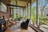Two story entrance room with fireplace