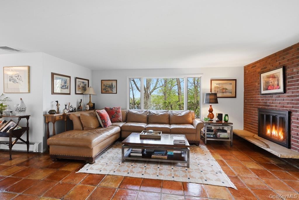 Fireplace and terra cotta floors
