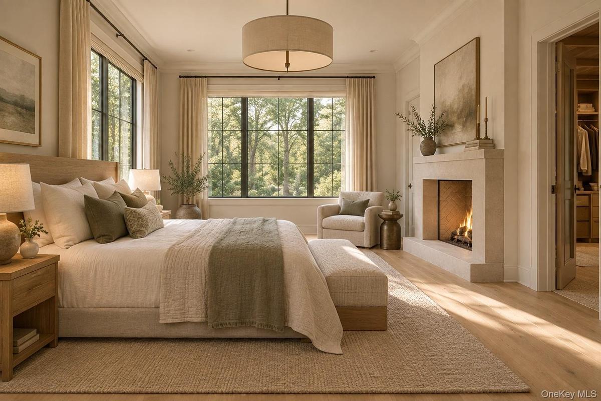 Primary Bedroom with plenty of natural light and fireplace.
